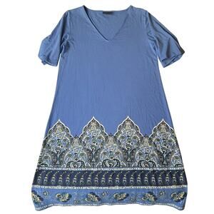 J. Jill Women Dress XS Blue Geometric Shift Wearever Collection Short Sleeve
